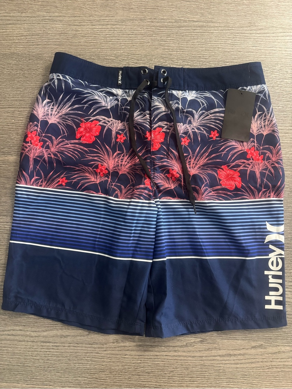 Hurley Boys Youth Swim Trunks Board Shorts SZ 16/28 blue stripe tropical NWT